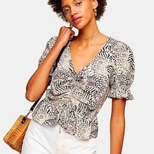TopShop Margo Cream Black Animal Print Ruched Top 4